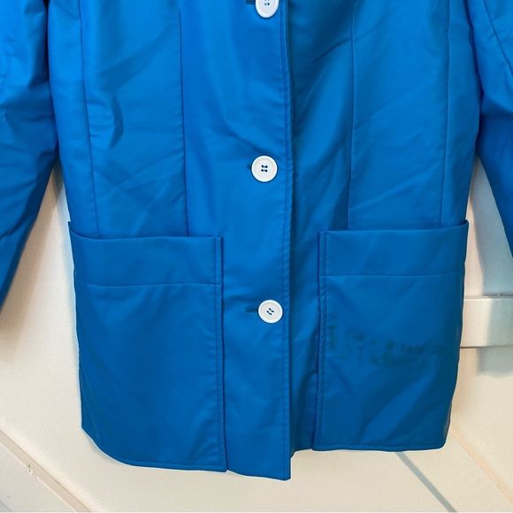 Nina Ricci Asymmetric Cutout Faux Leather Button Front Collared Blazer Blue 34 - Picture 7 of 14